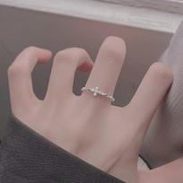 Adjustable 925 Sterling Silver Cross Ring for Women - Niche Design, High-End Fashionable Index Finger Band Adjustable gray