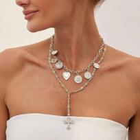 PuRui Punk 2Pcs/Set Heart Round Jesus Cross Pendant Necklace for Women Vintage Creative Charm Wed Bridal Clavicle Zircon Gift brown