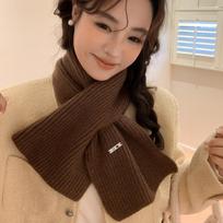 Gray cross wool small scarf women's winter new versatile warm knitted neck protection scarf