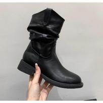 New Style Luxury Women's Fashion Short Boots Women's High Quality Genuine Leather Boots Wrinkled Split Toe Commuter Calf Boots 35 juoda