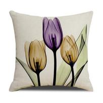 Light Luxury Plant Floral Linen Pillowcase Purple Tulip Digital Print Pillowcase Sofa 45 * 45Cm-linen (excluding pillow core) beige