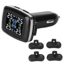 Smart TPMS Cigarette Lighter Tire Pressure Monitoring Alarm System with 4 Internal Sensors black