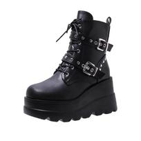 Goth Platform Ankle Chelsea Boots Women New Rock Emo Chunky Grunge Wedges Motorcyccle Big Sizes 43 Booty Woman 36 black