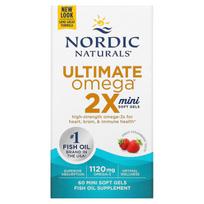 „Nordic Naturals“, „Ultimate Omega 2X“, braškių skonio, 1120 mg, 60 mini minkštųjų kapsulių (560 mg vienoje minkštoje kapsulėje)