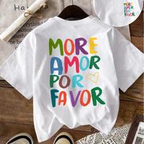 Dopamine-colored Letters and Heart Pattern Front and Back Print, Daily Commuting Round Neck Short Sleeve T-shirt. Printed T-shirt XS balta
