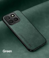 For Honor 400 Smart PU Leather Car Magnetic Holder Silicone Cover For Honor X7D 5G Built-in iron Protection Phone Case For Honor X7D 4G žalia