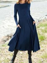 Women'S New European And American Wish Long-Sleeved Crew Neck Solid Color Long Women'S Dress S