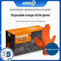 AMMEX oranžinės tekstūruotos nitrilo pirštinės, be pudros, sustiprintos automobilių remontui XL 100 pcs/box orange