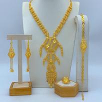 UAE Dubai Indian Bride Gold Plated 24K Gold Jewelry Four Piece Women's Necklace Bracelet Earrings Ring 2026 53CM gray