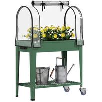 Raised Planter with Greenhouse Cover, Mobile Elevated Garden Bed with Wheels and Bottom Shelf for Vegetables, Green 80 x 40 x 120 cm