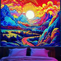 Psychedelic Trippy Tapestry, Vibrant Colorful Mountain River Print Large Wall Art for Cozy Bedroom Living Room Dorm Aesthetic 100X70CM