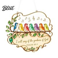 Sturdy Acrylic Window Decoration Colorful Songbird Suncatcher Psalm 89:1 Bible Verse Hanging Ornament Bird Branch Sun Catcher Religious Catcher beige