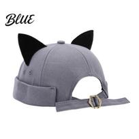 Cute Animal Ear Docker Cap Brimless Cat Hat Cap Adjustable Skullcap Stylish Unisex Casual Daily Headwear Sailor for Women Men Street Wear Accessory pilka