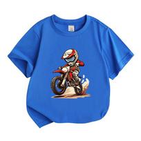 Cute Cartoon Motocross Rider Print Kids 100% Cotton Crew Neck Short Sleeve T-Shirt for Boys Girls Casual Off-road Dirt Bike Graphic Tee Tops for Daily 130 safyras