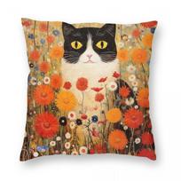 Gustav Klimt Cat In Flowers Square Pillowcase Polyester Linen Velvet Pattern Zip Decorative Sofa Seater Cushion Case 30cmx30cm(12x12Inch) beige