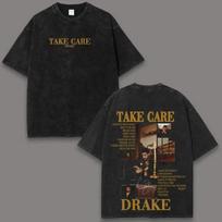 Drake Take Care Acid Washed Y2K Rap Oversized Soft Cotton Unisex T-shirt S brown
