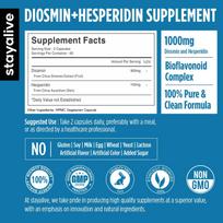 STAY ALIVE Diosmin Hesperidin 1000mg Complex, 120 Count, Citrus Bioflavonoids Rich Fruit Extract, 2 Month Supply, 100% Vegetarian, Non-GMO & Glut