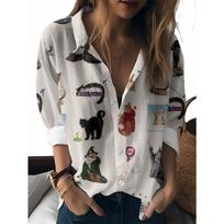 Digital Printed Women's Long Sleeve Shirt S gray