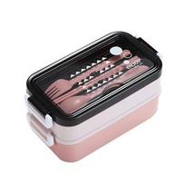 Start Season Double-Layer Microwave Oven Lunch Box, Including Soup Bowl, Knife, Fork And Spoon, School Lunch Box gray