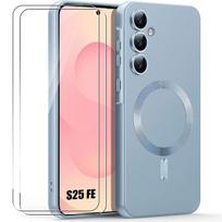 Magnetic Case - BOOLING - for Samsung Galaxy S25 FE - Slim Silicone - Blue - 2 Tempered Glasses mėlyna