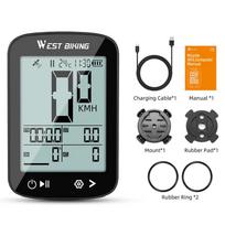 WEST BIKING Išmanusis GPS dviračio kompiuteris Didelis ekranas Belaidis dviračio spidometras IPX7 atsparumas vandeniui Lengvas dviračio odometras juoda