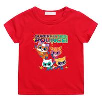 2026 NEW SuperKitties Print Anime T-shirt 100%Cotton Casual T-shirt Boys and Girls Tops O-neck Funny T-shirt Short Sleeve Manga Tees Summer clothes 100 raudona