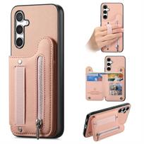 Piniginė su kortelių laikikliu Telefono dėklas Samsung Galaxy S25 S24 FE Edge S26 S23 Ultra S22 Plus A37 A57 A17 A07 A56 A55 A36 Dangtelis Galaxy S26 Ultra rožinė