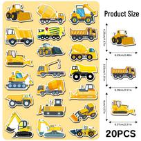 20-Piece Construction Vehicle Magnet Set - Childlike Excavator Patterns for Fridge, Blackboard, and Computer Décor 5.5-8.5CM yellow