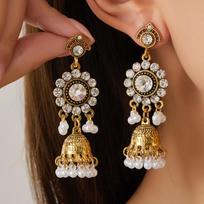 Cross-Border Ethnic Tassel Rhinestone Pearl Earrings for Women - Luxurious, Trendy Retro Studs