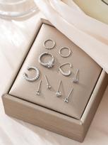 10PCS Hip Hop Star Leaf Charm Earrings, Multiple Women's Hoop Ear Set, Copper Jewelry for Music Festivals brown