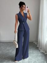 2025 autumn cross-border European and American women's suit temperament fashion long-sleeved blazer straight pants up and down two-piece set S