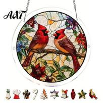 Stained Glass Window Art Christmas Acrylic Puzzle Suncatcher, Holiday Tree Snowman Stockings Red Bird Sun Catcher Colorful Sunshade Kit for H