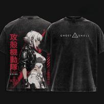 Anime Ghost in the Shell Printed T-shirt Gothic Y2k Vintage Washed T Shirt Short Sleeve Pure Cotton Clothing S black