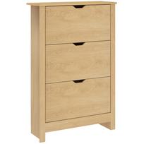Plonas batų spintelė, siaura batų spintelė su 3 stalčiais, reguliuojamos lentynos 18 porų batams, natūralaus medžio apdaila 72 x 26 x 112 cm