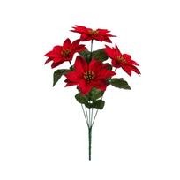 Lush Leaves Artificial Poinsettia Bouquet Realistic Poinsettia Berry Floral Bunch  Winter Holiday Style 3 red