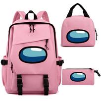 Among Us In Our Middle School Student Bag Children Space Werewolf Game Backpack Pencil Case Three Pieces Three-piece set rožinė