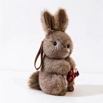 Fluffy Plush Rabbit Keychain Plush Squirrel Pompon Bunny Keychain Plush Bunny Keychain  For Couple Maroon-Rabbit