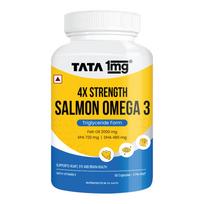 Tata 1mg Lašišos 4X Omega | Omega-3 žuvų taukai širdies, akių ir smegenų sveikatai | 2000 mg lašišos žuvų taukų, 720 mg EPA, 480 mg DHA | 60 kapsulių