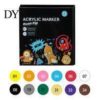 Dual-tip Acrylic Markers 12/24/36Pcs Paint Marker Double Head Pen DIY Wood Glass Projects Ceramic Canvas Stone Drawing Dual Tips Marking Kit 36 colours black