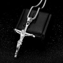 Stainless Steel Jesus Cross Pendant Religious Amulet Jewelry For Men Women Gold Color Cross Necklace With Chain Baptism Gift 60CM black