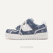 Star Washed Denim Printed Velcro Pants Low-Top Sneakers Trendy Shoes Unisex Men'S Shoes 41 gray