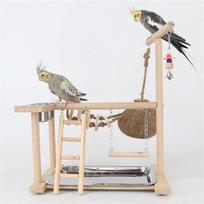 QX2E Lovebird Budgies Cage Perch Stand with Ladder Swing Nest Climbing Toy Set CN beige