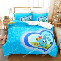 Smeshariki Bedding Set Single Twin Full Queen King Size Bed Set Adult Kid Bedroom Duvet Cover Sets 3D Print Anime Bed Sheet Set 135x200cm blue