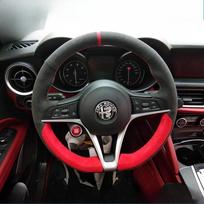 For Alfa Romeo Giulia Stelvio 2015-2018 Auto Parts hand-stitched non-slip black red Suede Car Steering Wheel Cover gray