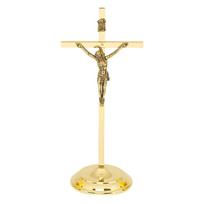 Standing golden cross 20 cm brass