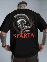 Men's Spartan Warrior T-Shirt Men and Women Spartan Helmet SPARTA Back Print Breathable Greek Battle Design Ancient Tees M gray