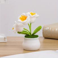2 Pcs Knitting Crochet Bell Orchid Flowers Potted Plants for Wife Girlfriend and Women, Handmade Flowers for Car Decoration Home Decoration balta