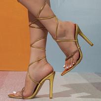 Designer Cross Strap Summer Shoes Woman Sandals High Heels Sandalias Pointed Toe Gold Sandals Sexy Stiletto Party Slingback 42
