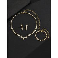 European and American Style Cross-Border Necklace, Earrings, Bracelet Set, 4pcs Bridal Jewelry for Banquet and Party, Fashionable and Versatile one-size