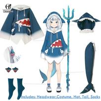 Hololive Gawr Gura Cosplay Costume Eng Shark Costume For Women Halloween Youtuber Cosplay Full Set Tail S   M gray